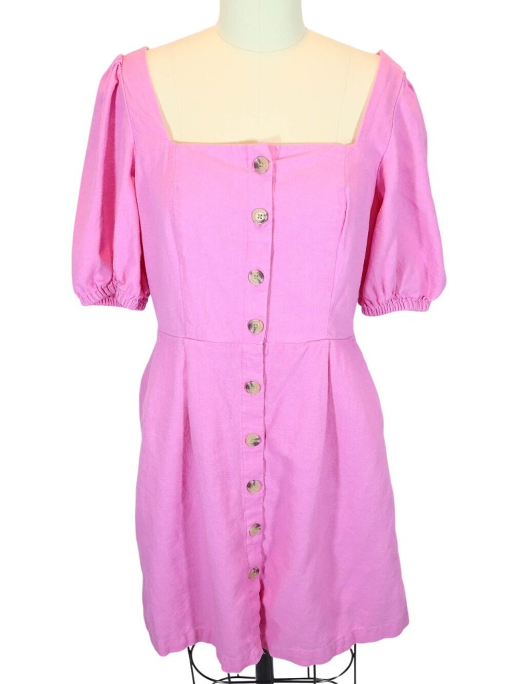 OLD NAVY Pink Linen Blend Button Front Dress Size S Milkmaid Coquette Prairie